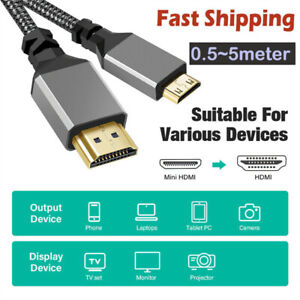 Mini HDMI to HDMI Cable High Speed Braided Cord 3D 4K/60Hz 1080p For HDTV Camera