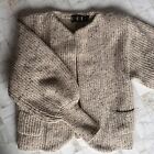 Vintage Nordic Wool Cardigan Sweater SMALL Ivory Chunky Knit Pockets Fisherman
