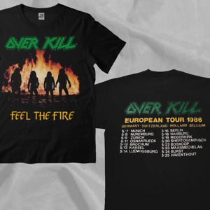 Overkill Band Thrash Metal Feel The Fire 1986 European Tour Black 2 Sided Tee