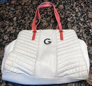 Large White Guess Purse Pink Handles VTG EUC GUESS Handbag Crossbody Guess Bag