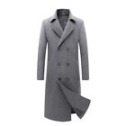 Mens Double Breasted Long Wool Blend Business Trench Coat Cotton Jacket Overcoat