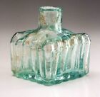 Antique Blown Glass Clear Penny Ink Bottle, Inkwell, 1800s, Burst top, Moulded,