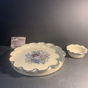 Home and Garden Party Ltd 2004 Stoneware Chip Tray & Dip Bowl  Bouquet  Org. Box