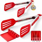 Kitchen Spatula Tongs Stainless Steel Sturdy Tongs Set with Rest Drip Pad 9 a...