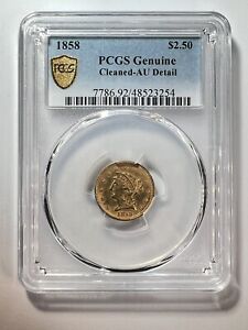 1858 pcgs $2.50 gold Au Clean