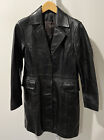 COACH Womens Size M Black Genuine Leather Jacket Coat Lined Button Front Trench