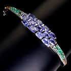 Unheated Oval Blue Tanzanite 5x3mm Emerald Sapphire 925 Sterling Silver Bangle