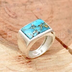 Blue Copper Turquoise Ring, 925 Sterling Silver Ring Handmade Men's Ring