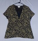 Coldwater Creek Shirt Top Womens XLarge Black Gold Floral