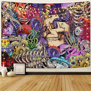 Skull Tapestry Trippy Mushroom Tapestry Psychedelic Tapestry Aesthetic Tapest...
