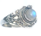 New 925 Sterling Silver Poison Ring with Round Rainbow Moonstone Gemstone