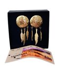 Earrings Montana Silversmiths Concho with Feathers Gold Plated Pierced Vintage