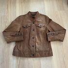 Vintage GAP  Genuine Brown Leather Trucker Moto Jacket Women’s Size Medium