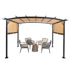 9 ft x 12 ft Metal Arched Pergola with Retractable Canopy Tent Carport Car tent