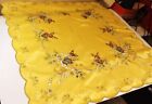 Yellow Embroider Card Tablecloth Scalloped Vintage Easter Bunnies Rabbits Bunny