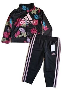 ADIDAS toddler Girl 2 piece track suit pants jacket Floral print Size 2T 4T