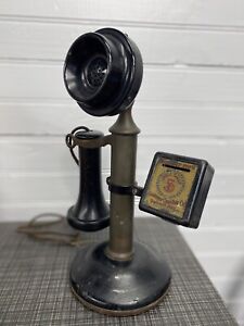 Antique Western Electric Candlestick Telephone w/ Courtesy Pays Coin Box