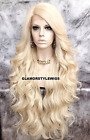 36'' LACE FRONT FULL WIG EXTRA LONG WAVY LAYERED SIDE PART BLEACH BLONDE HEAT OK
