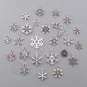 Snowflake Charms Mix Antiqued Silver Plated 25PCs Set CM2225 - 25, 50 Or 100PCs