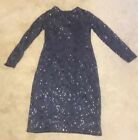 Marina Sequin Lace Navy Cocktail Dress, Size 10, Long Sleeves, Bodycon, Prom