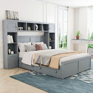 Elegant and Functional Full Size Wood Bed with 4 Drawers and All-in-One Cabinet