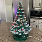 Large Vintage Green Ceramic Light Up Frosted Christmas Tree With Base 18