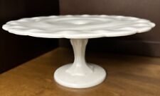 Indiana Glass Milk Glass Tear Drop Pedestal Cake Stand Scalloped 11