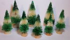 8 GREEN & WHITE Miniature Mini Sisal Bottle Brush Flocked Christmas Trees LOT