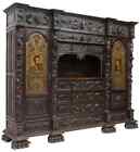 Antique Bookcase, Spanish, Library, Highly Carved & Painted,  Walnut,  1800s!