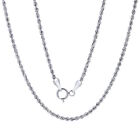 14K White Gold Womens 1.5mm Thin Diamond Cut Rope Chain Pendant Necklace 14