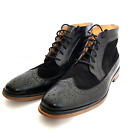 La Milano Shoes Mens Size 12 Ankle Dress Boots Black Wingtip Leather Suede Italy