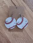 Womens Light Weight Faux Leather Dangle Earrings Baseball Design Both Sides