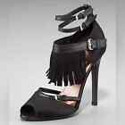 GIAMBATTISTA VALLI Leather Suede Fringe Ankle Strap Heels Sandals 6.5 Mobwife
