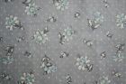 1 Yard White Green Flowers on Gray Thin Cotton Flannel Fabric 34 X 44
