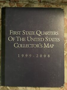 Complete Set 1999-2008 State Quarters 50 State Collectors Map Album With Coins