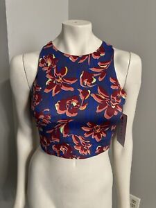Athleta Conscious Crop Top Blue Purple Floral Removable Pads NWT Bra Small