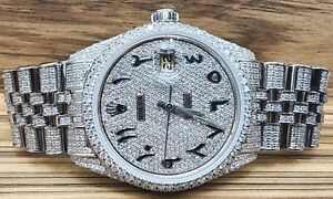 Custom Rolex DateJust Steel 36mm Arabic Script Pave Dial Diamond Watch. Blingy