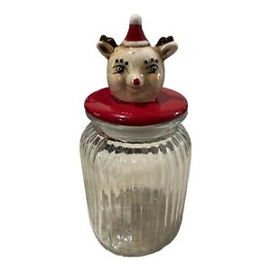 Johanna Parker Christmas Reindeer Glass Christmas Candy Jar - CUTE!