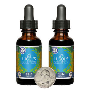 Lugols Solution 2% / 2 Fluid Ounces / 2 Bottles / Dropper Caps Included / USA