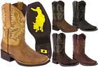 Mens Western Cowboy Boots Square Toe Genuine Leather Classic Rodeo Botas