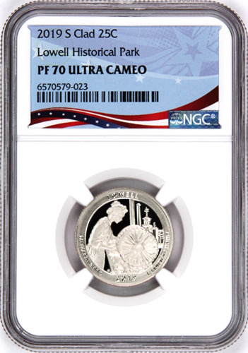 2019-S Lowell Historical Park ATB 25c NGC PF 70 Ultra Cameo ~ Patriotic Label