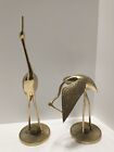 2 Vintage Solid Brass HERON Egret Stork CRANE Bird Standing FIGURE Read Desc Pic