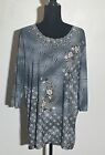 Victoria Womens Size 3X Plus Tunic Blouse Top Wearable Art 3/4 Sleeve Stretch