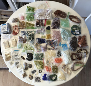 7.5+lb HUGE Lot of Vintage & New Beads for Jewelry/Crafts. stone, glass, wood..