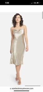 NWT Bebe Satin Draped Bodice Midi Dress Style 702017S Size XS Gold Sexy