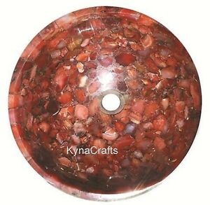 Overlaid with Carnelian Stone Counter Top Sink Round Marble Wash Basin for Hotel