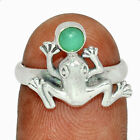 Frog - Natural Chrysoprase 925 Sterling Silver Ring Jewelry s.6 CR18650