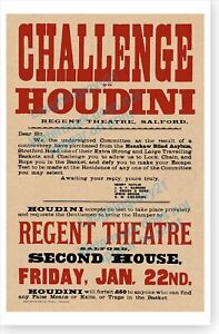 1904 Regent Theatre Magician Harry Houdini Basket Challenge Magic Poster