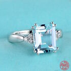 Natural Aquamarine Ring 925 Sterling Silver Turquoise Women Jewelry Size 6-10