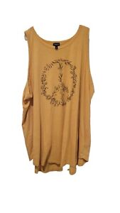 Torrid Yellow Floral Peace Graphic Tank Top Size Plus 6/6x/30 Boho Casual
